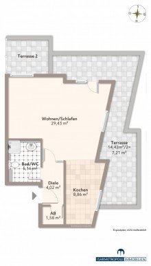 Grundriss DT-Wohnung Charmantes 1-Zimmer-Dachterrassen-Apartement, Hochbett-Potenzial & TG-Stellplatz inklusive
