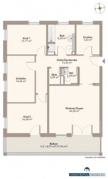 Grundriss Wohnen in Bogenhausen / Oberf�hring: 4-Zimmer-Wohnung mit Balkon - ideal f�r Familien