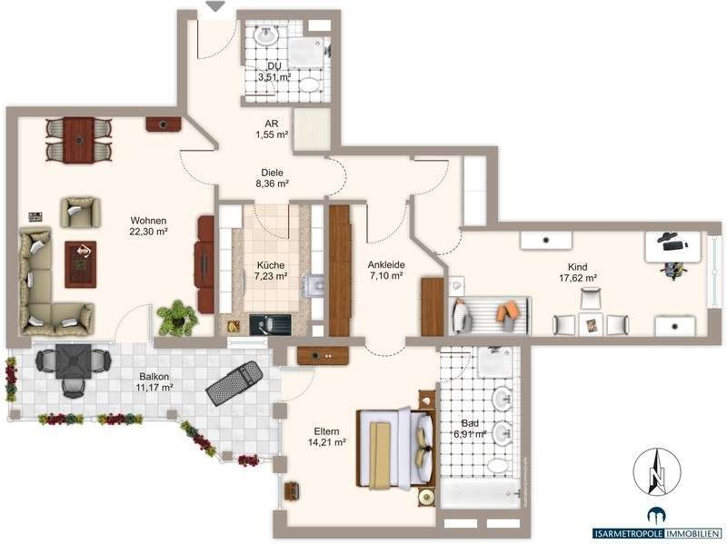 Darstellung Grundriss m�bliert Etagenwohnung M�nchen
