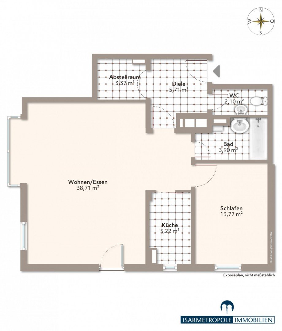 Grundriss unm�bliert Etagenwohnung M�nchen