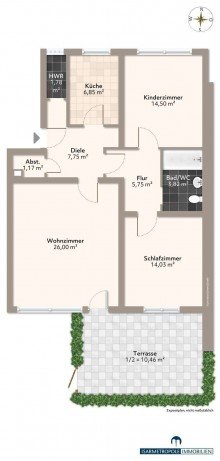 Grundriss Sch�n, sch�ner - frisch saniert! 3-Zimmer-Terrassenwohnung, ideal  f�r Paare oder junge Familie!