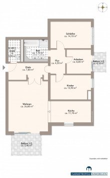 Grundriss Stilvolles Wohnen: Exklusive 4-Zimmer-Wohnung mit hochwertiger Einbauk�che in M�nchen-Alt Solln